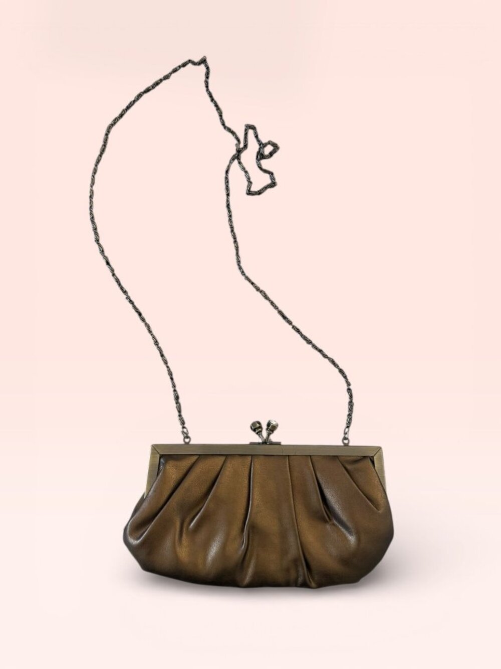GUINNE SAX Vintage Bronze Kisslock Cocktail Purse Bag w/ Strap